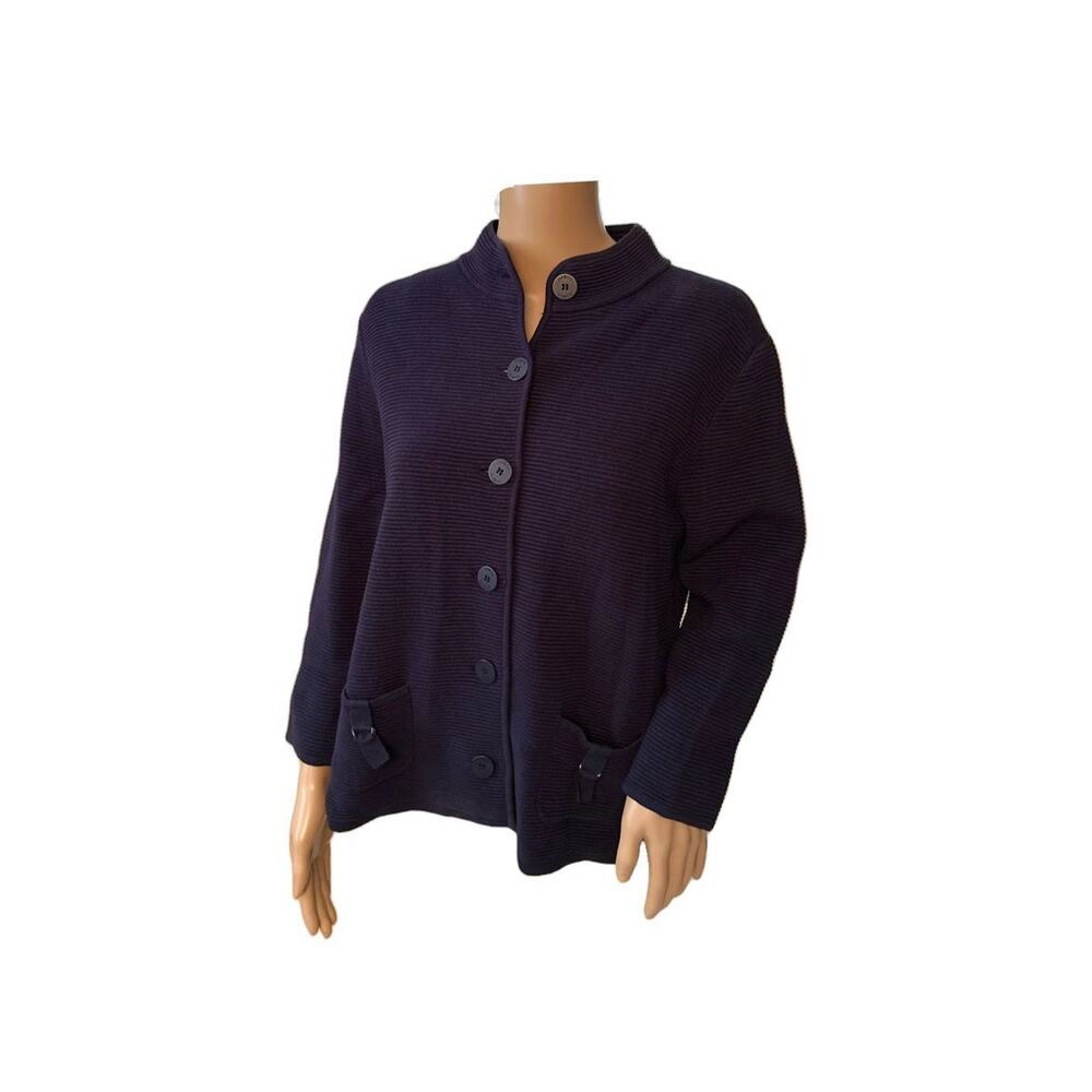 Liz & Co Petite Navy Sweater Jacket with Pockets Size Large